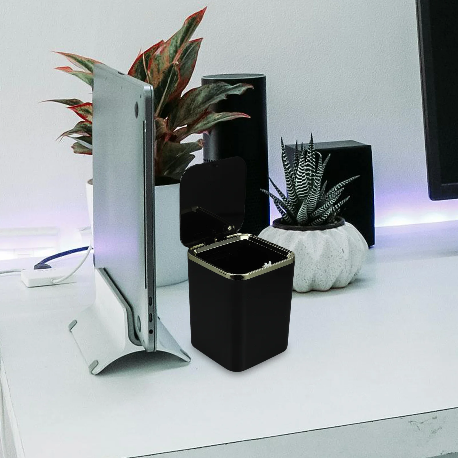 

Mini Desk Trash Can With Lid Small Abs Desktop Organizer For Office Home Dorm Stationery Storage Multi-Use Pen Holder Table