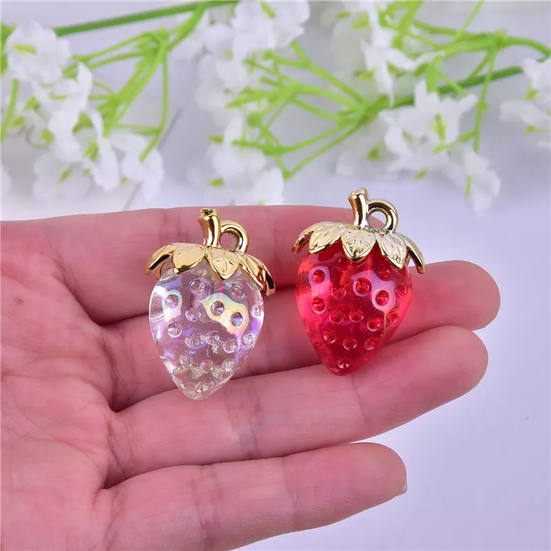 Mix 10pcs/pack 3D Strawberry Bling White and Red Color Fruit Resin Charms Earring DIY Fashion Jewelry Accessories