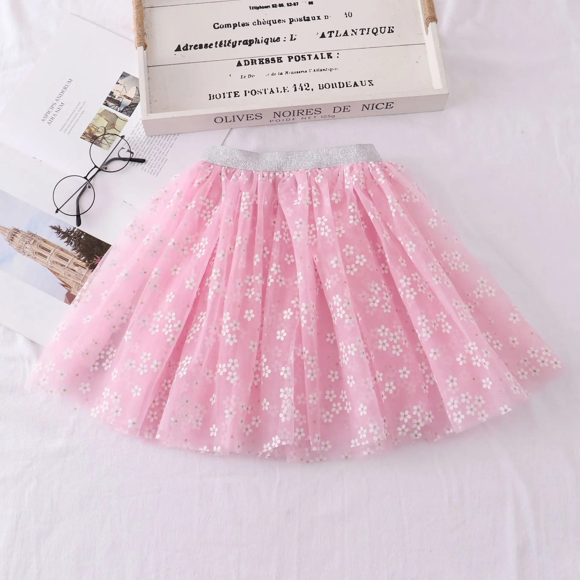 2023 Summer Girls Stars Sequin Mesh Tutu Skirt Fairy Print Puffy Cake Skirts School Girl Pleated Princess Skirt