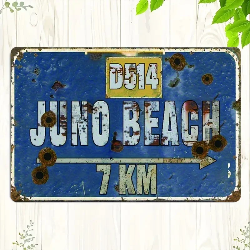 ch D-Day Normandy Omaha Beach Metal Sign, Retro WWII,  Plane Art Effect, Iron Material, Wall Hanging, Laser-Free and Battery-Ope