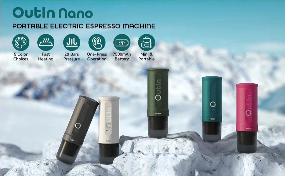 Nano Portable Electric Espresso Machine, Self-Heating, USB-C & Car Charger, 20 Bar Mini Coffee