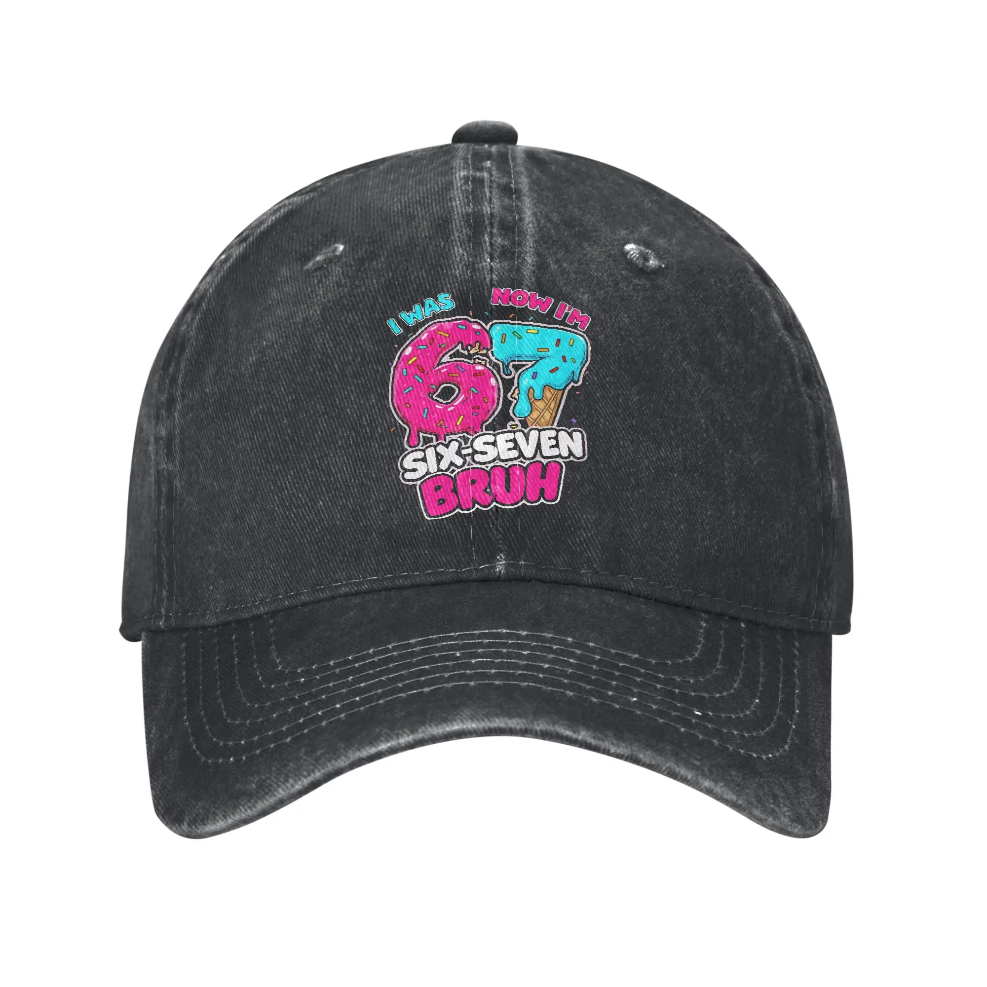 I was 6 Now I'm 7 67 Six Seven Meme 7 Years Old Sun Baseball Cap Male Washed Hip Hop Hats Sun-Proof Design Outdoor Baseball Caps