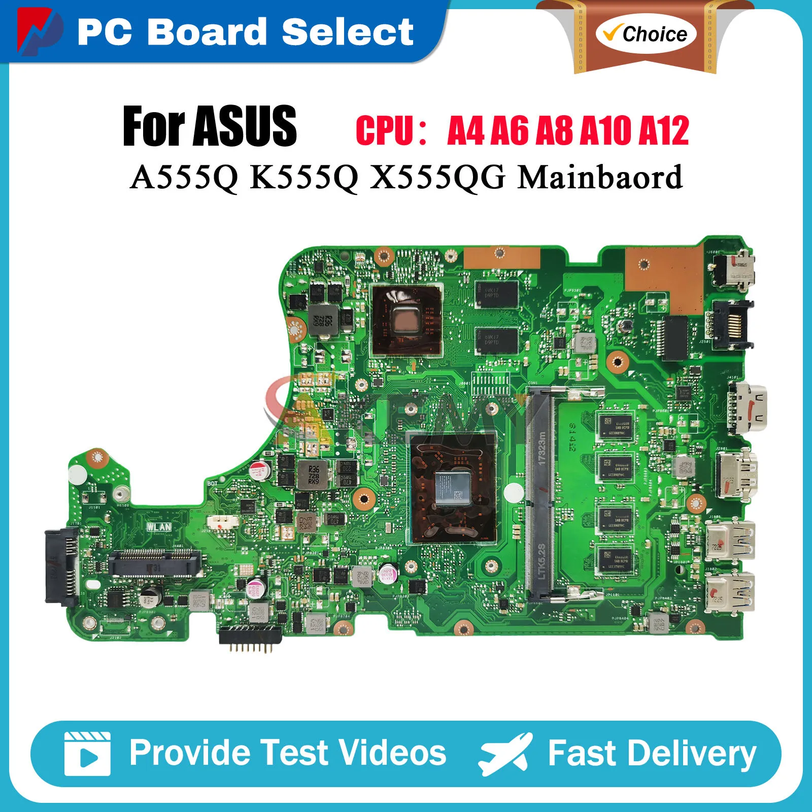 X555QG Laptop Motherboard For ASUS VivoBook K555Q X555BP X555Q K555Q A555Q K555B A555B Mainboard With A4 A6 A8 A10 A12 CPU view 2