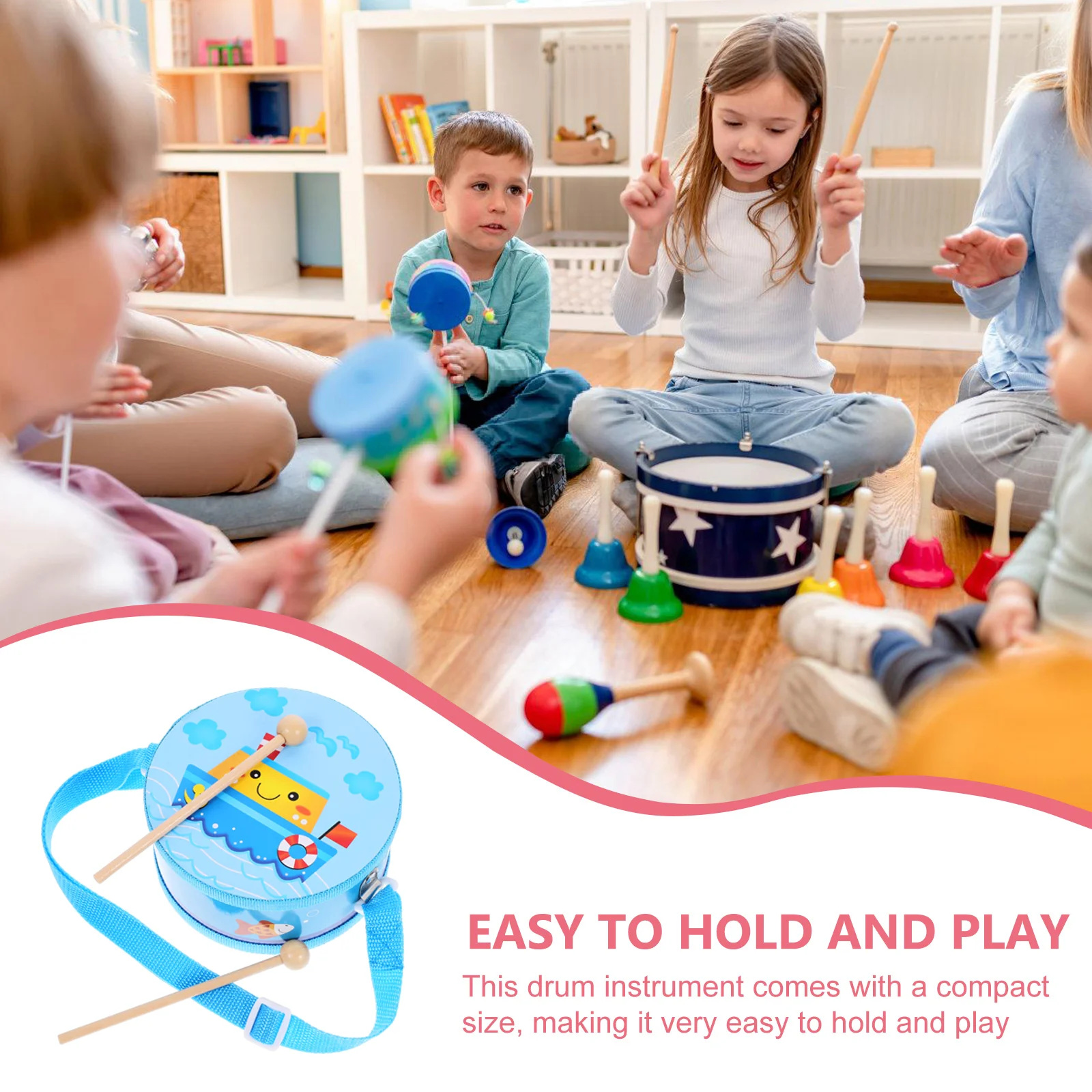 Drum Sensory Musical Instrument Toys Children's Waist Kids Hand With Drumstick Kit Percussion Instruments Toddler