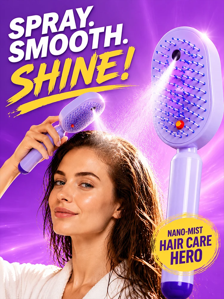 Electric Spray Massage Comb Hair Brush with Nano Mist Function Air Cushion Scalp Massage Detangler Brush