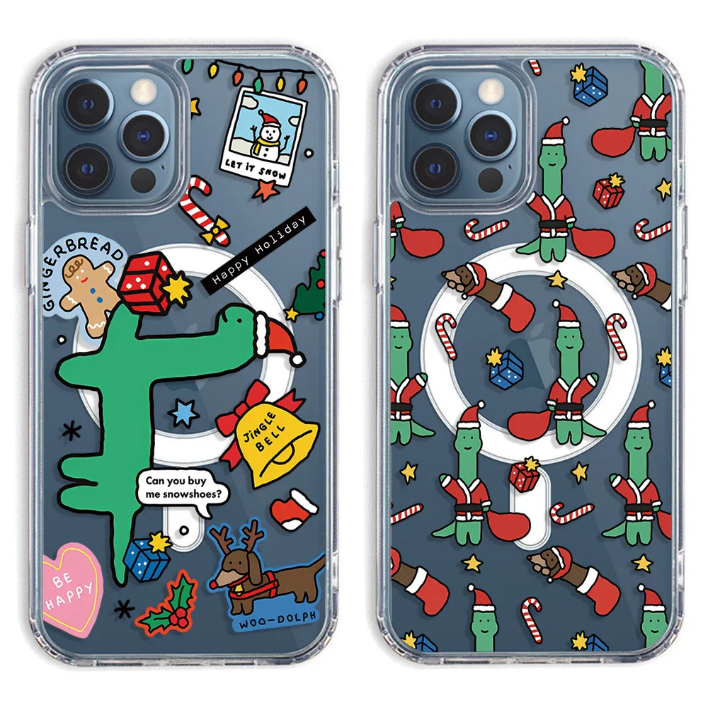 Custodia per telefono magnetica con motivo dinosauro di Natale carino per iPhone 15 16 13 12 11 X XS XR Pro Max 14 Plus Cover posteriore antiurto