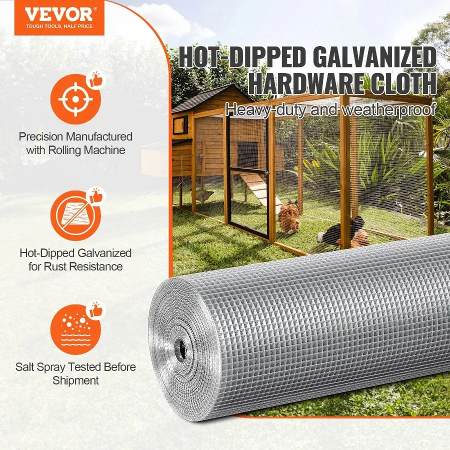 VEVOR الأجهزة القماش 1 4 بوصة 48inx50 قدم 23 مقياس الساخن انخفض Gaanized سلك شبكة لفة سلك الدجاج سياج شبكة سلكية ل Rabbi