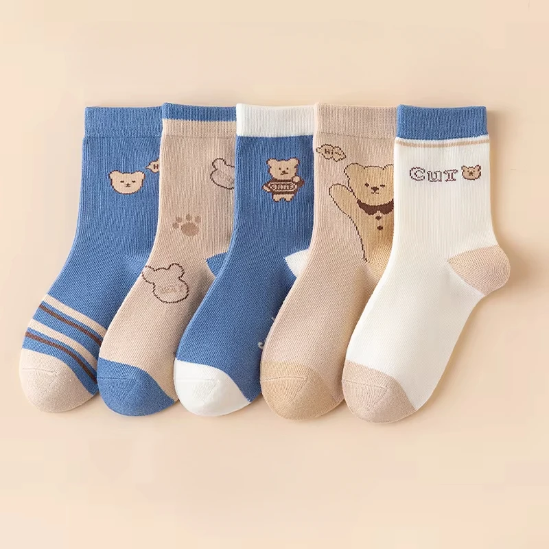 5Pairs Cotton Soft Boy's Mid-Tube Socks Bear Pete Disney High Elasticity Soft and Delicate Athletic Socks Baby Heaters 1-14Years