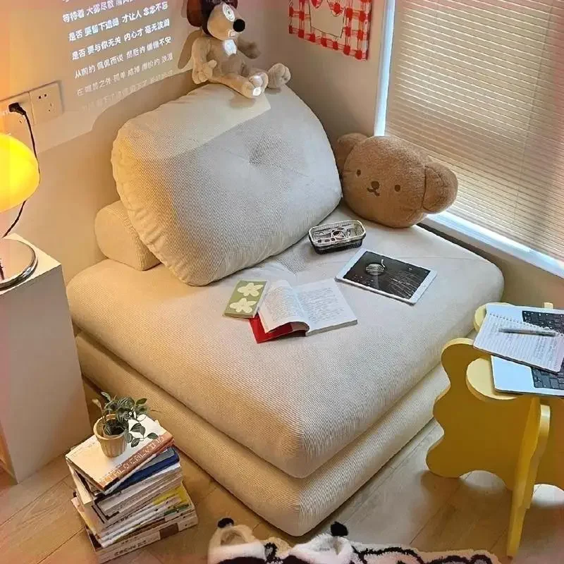 Cream single sofa small apartment living room tofu block mochi sofa bed folding dual-purpose module lazy foldable
