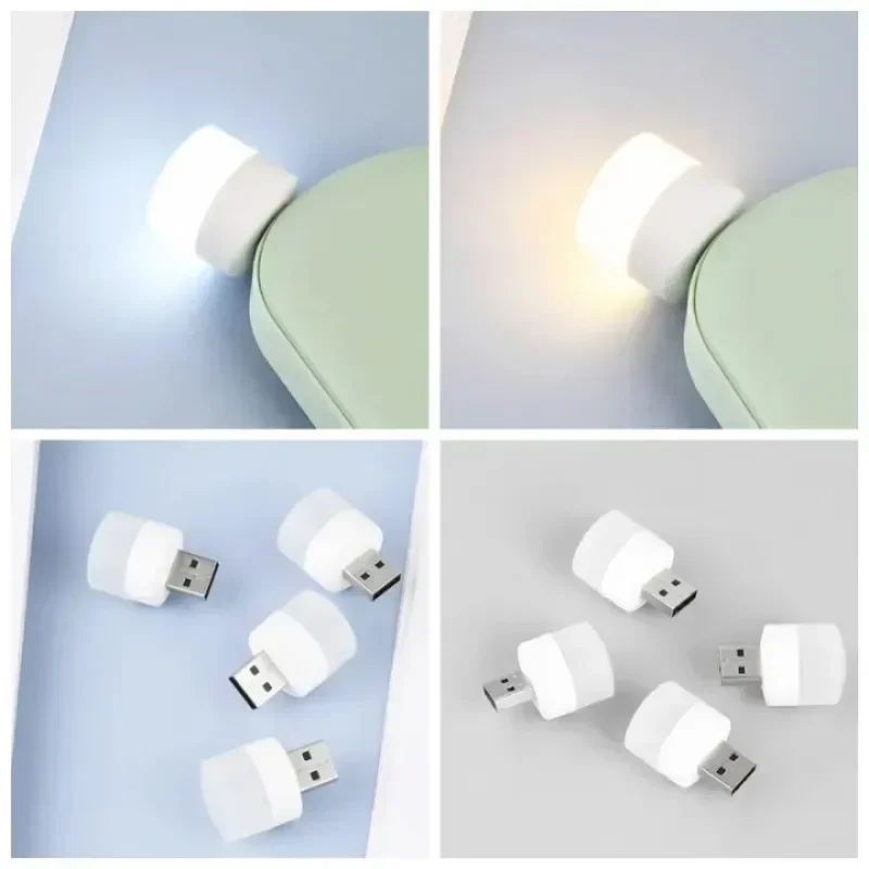 50-1 pçs usb luz noturna mini led night light usb plug lâmpada banco de potência carregamento usb livro luzes leitura redonda lâmpada de proteção