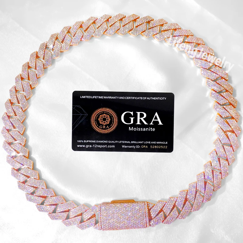 

Custom Rose Gold Cuban Necklace 20mm 24inches 4Rows Full Iced Out Hip Hop Diamond Moissanite Cuban Link Chain For Men