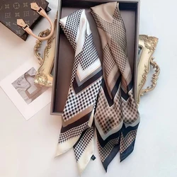 1pcs 70cm Checkerboard Geometric Pattern Silk Scarf for Women Imitation Silk Simple Versatile Headwear Clothing Square Scarf