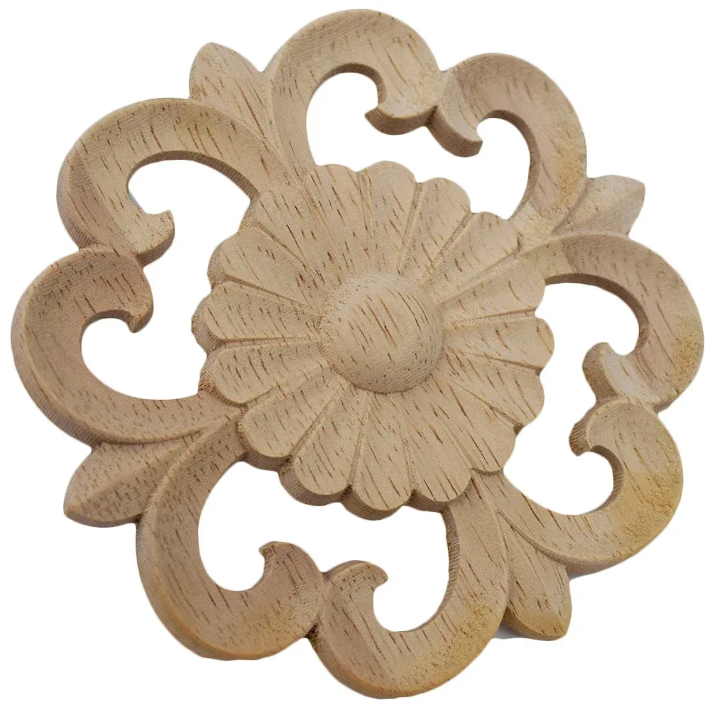 5PCS 10cm Vintage Unpainted Wood Carved Flower Decal Corner Onlay Applique Frame Home Furniture Wall Cabinet Door Decor Crafts