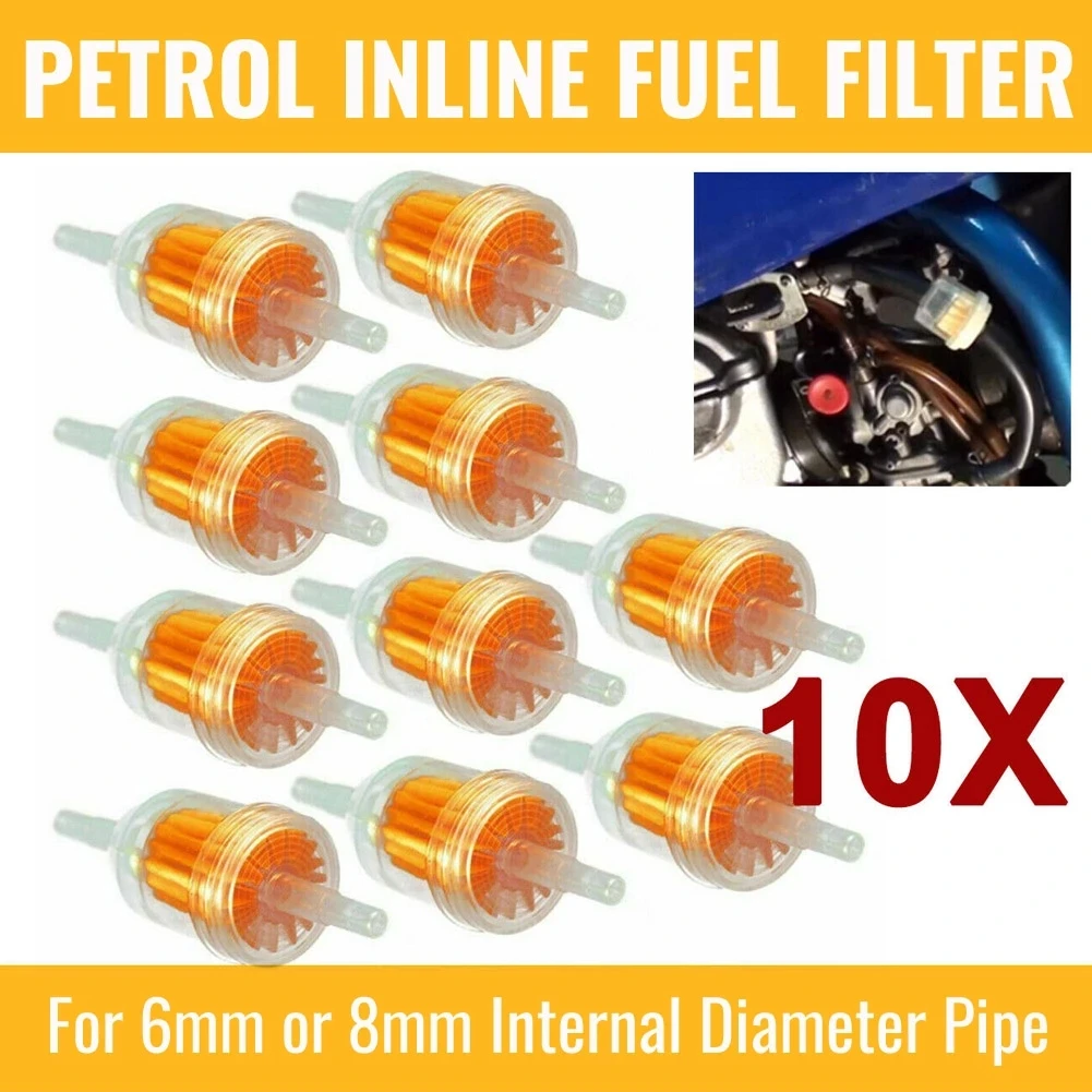 10pcs Car Dirt Bike Oil Filter Petrol Gas Gasoline Liquid Fuel Filter for Scooter Motorcycle 6mm or 8mm Internal Diameter Pipe