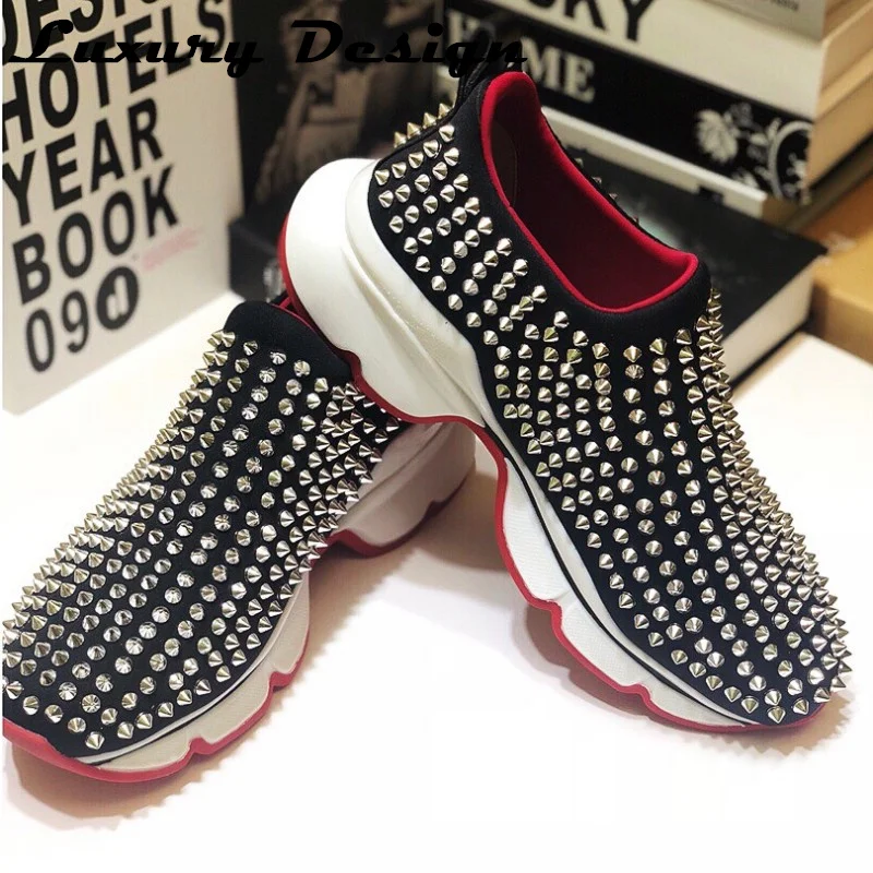 Rivets Sneakers Women Vulcanized Man Luxury Spike Shoes Platform Brand Designer Casual Shoes Thick Sole Tennis Shoes Female