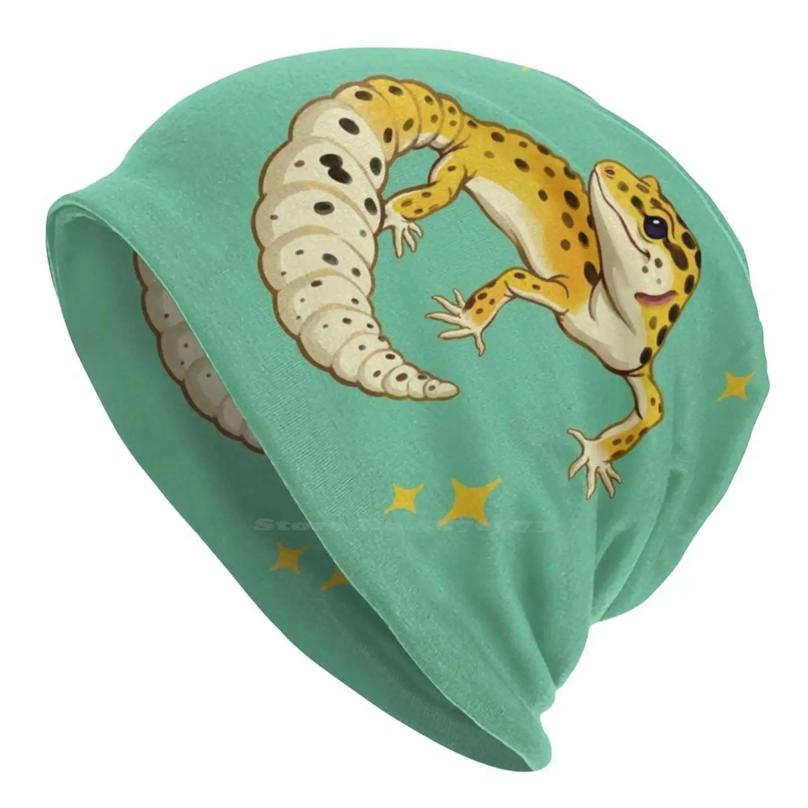 Sparkly Leopard Gecko Knitted Hat Warm Beanie Outdoor Caps Leopard Gecko Reptile Lizard Leopardgecko Mint Sparkles Painted