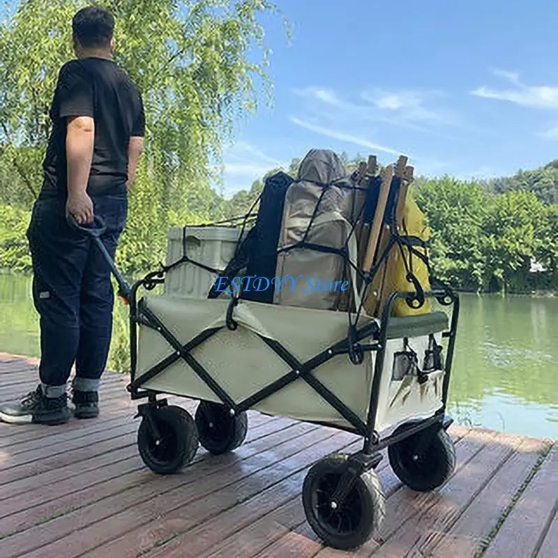 G6DE Camping Cart Luggage Net Camping Trolleys Luggage Net Folding Cargo Net Beach Cart Wagon Cart Heavy Duty Tie Rod Tools