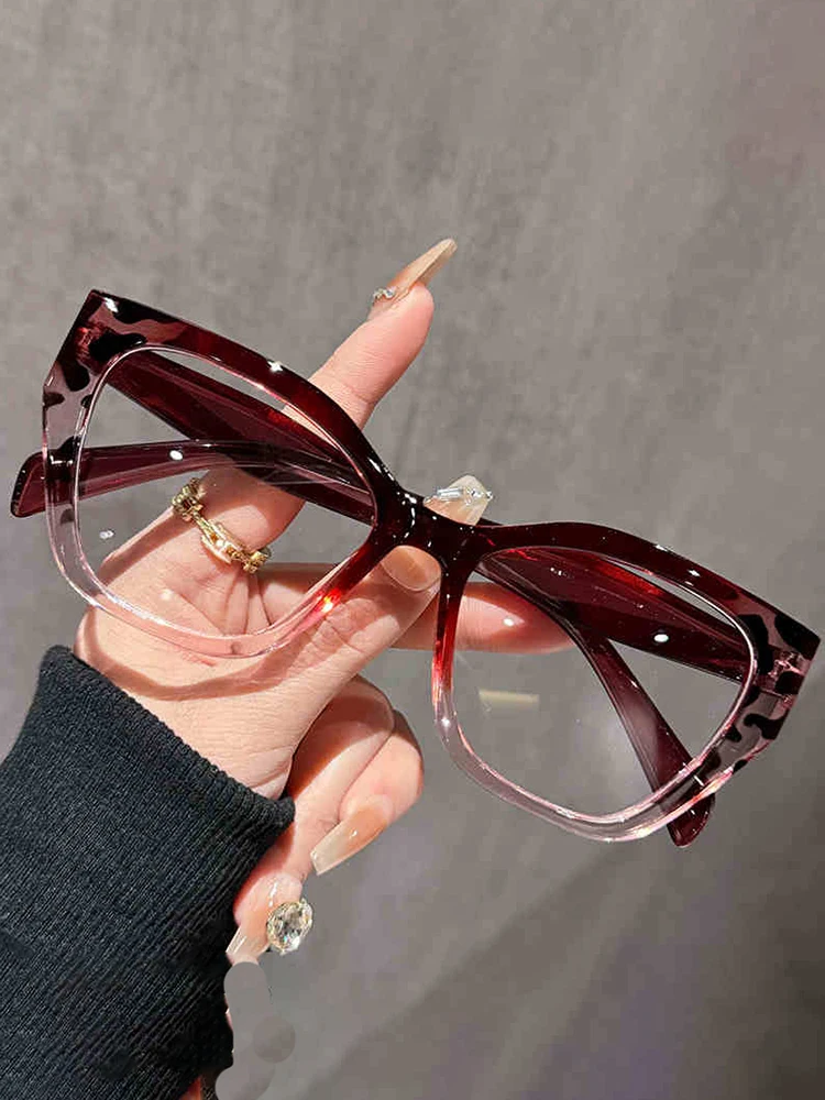 Shatar New Fashion Presbyopia Glasses Big Frame Women Retro Cat Eyes Anti Blue Light Fatigue Polygon Irregular Reading Glasses
