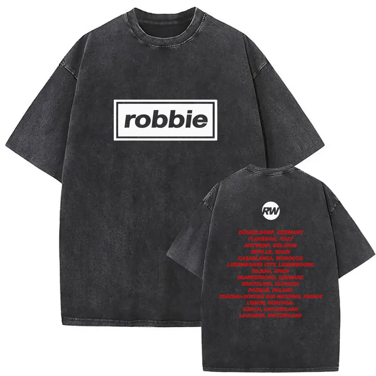 Vintage Washed Robbie Williams BRITPOP Tour 2026 Doppelseitiges T-Shirt Herren Damen Kleidung Mode Hochwertige Baumwoll-T-Shirts – Detail 3