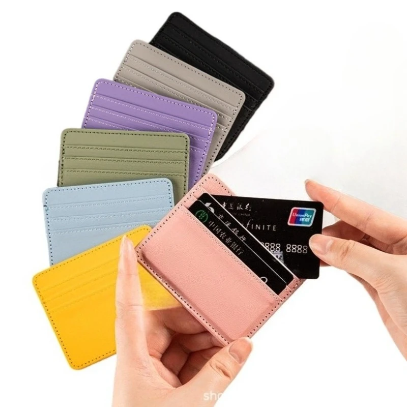 

Ультратонкий мини-кошелек из искусственной кожи, тонкий держатель для кредитных карт, 4 слота для мужчин и женщин, деловой чехол для удостоверения личности