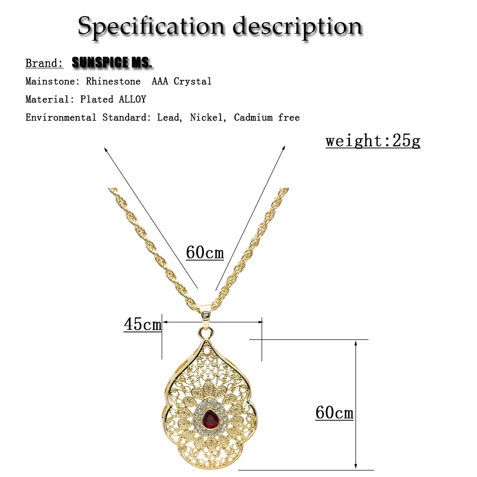 Sunspicems Morocco Jewelry Gold Color Long Pendant Necklace Sweater Chain For Women Arab Banquet Wedding Jewelry Caftan Chokers