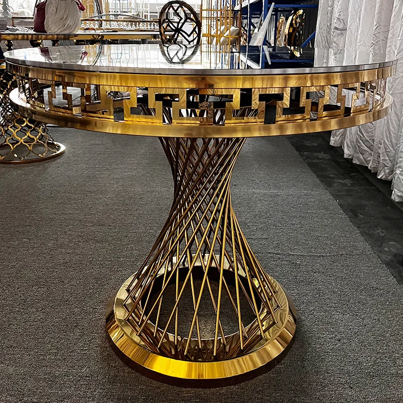 Modern stainless steel dining table Light luxury gold-plated round dining table Modern dining table round table hotel home