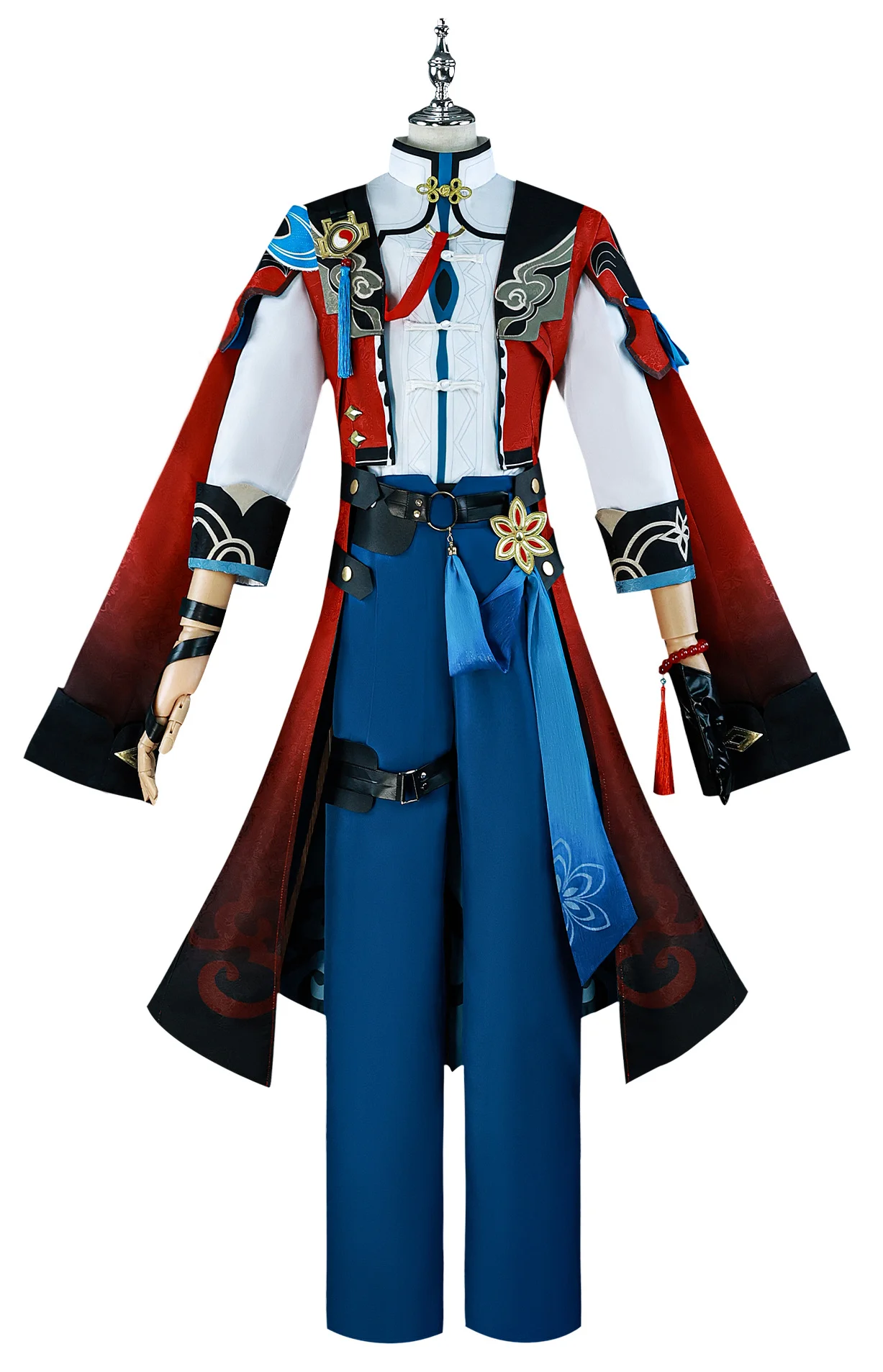 2024 Fashional Hot-sale Unisex Cosplay Quadratic Game Anime Accurate Reduction Fit Good Shape Blue Pants And Red Cloak Lsy104