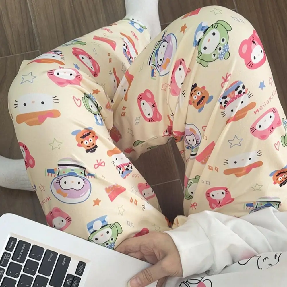 Cartoon Hello Kitty Casual pants Female Pajama Pants Anime Spring Summer Sanrios Loose Cute Homewear Comfortable Pajamas Pants