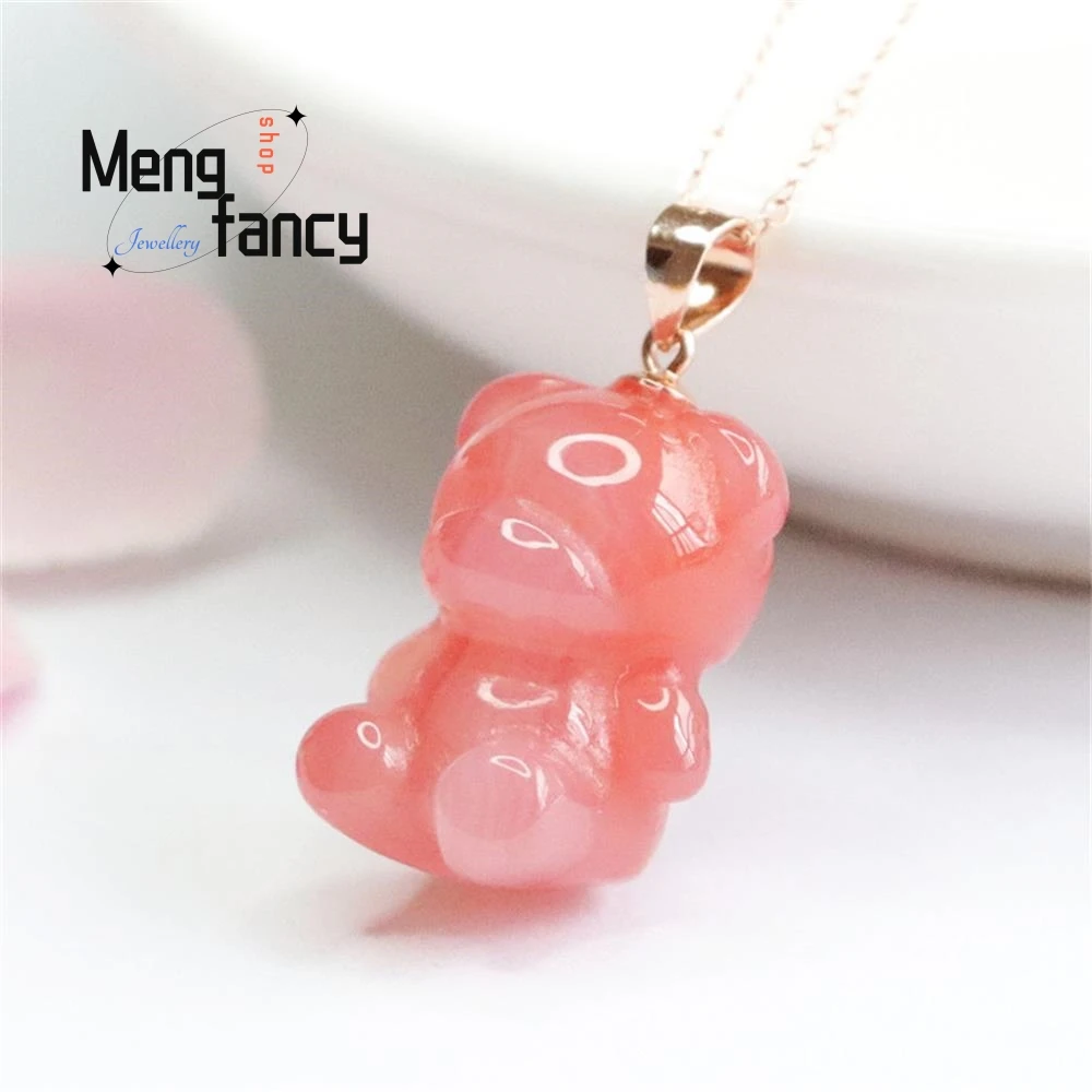 

S925 Silver Embed Natural Salt Source Agate Pendant Bear Jewelry Exquisite Cute Luxury Quality Fashion Jewelry Fine Holiday Gift