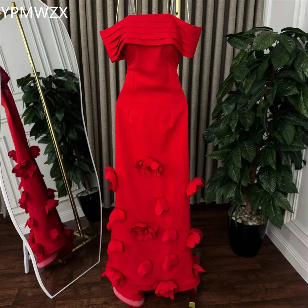 

Customized Evening Dress Formal Women Party Occasion YPMWZX Off-the-shoulder Mermaid Floor Length Skirts Shirred Applique 3D Flo