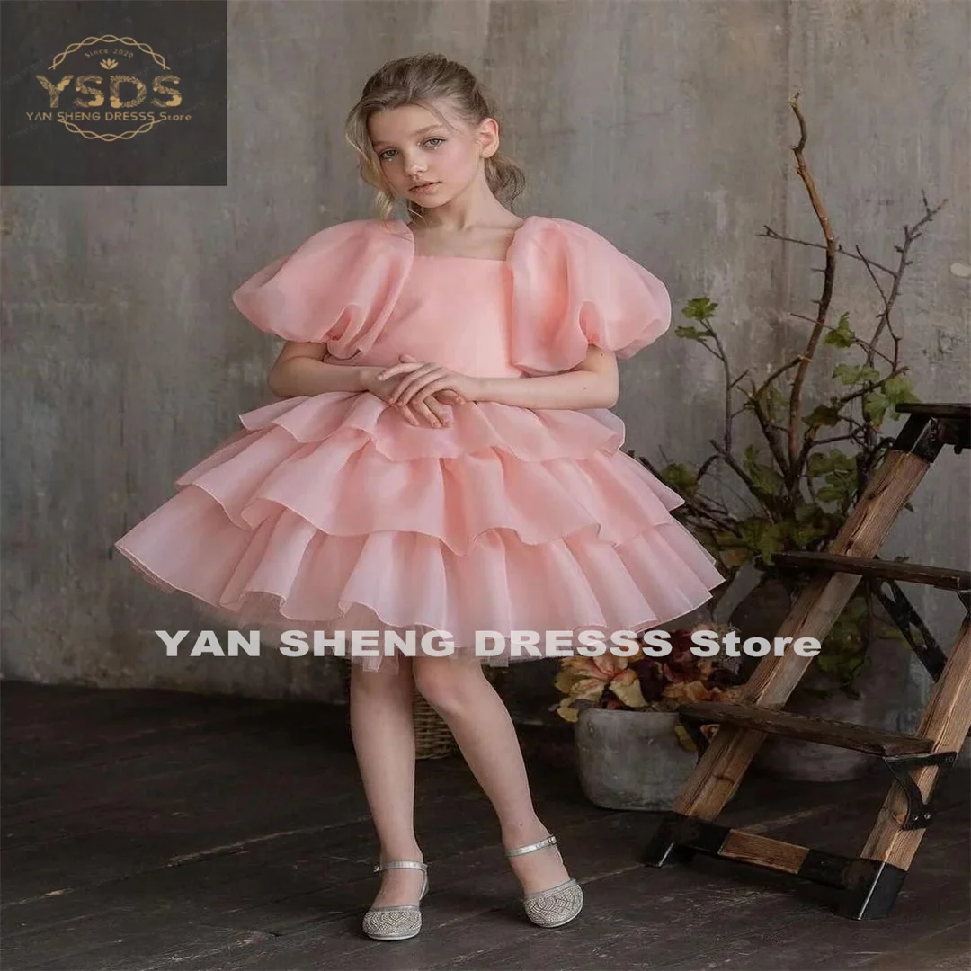 

Customized Flower Girl Dresses Tulle Appliques Ball Gown Cap Sleeves Toddler Pageant Gowns Birthday First Communion Dresses