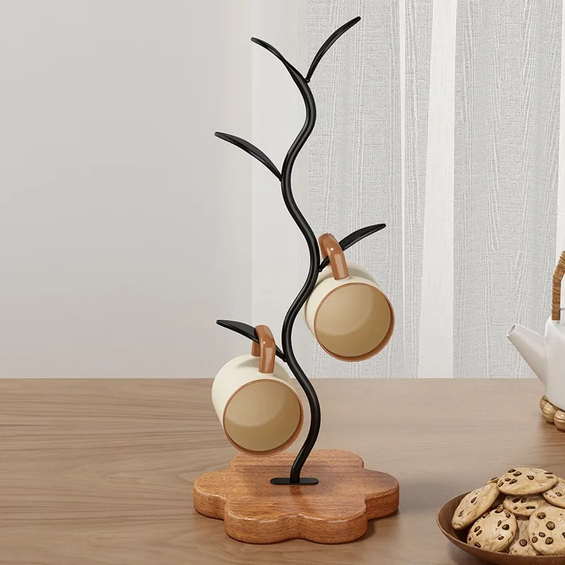 Tree-shaped water cup rack, household living room dining table, coffee tea cup storage rack, wooden drain hanging, advanced
