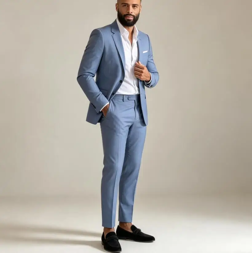 Classic Business Blue Men Suits for Wedding Notched Lapel Male Suit Groom Tuxedo Slim Fit Terno Masculino 2 Piece (Jacket+Pants)