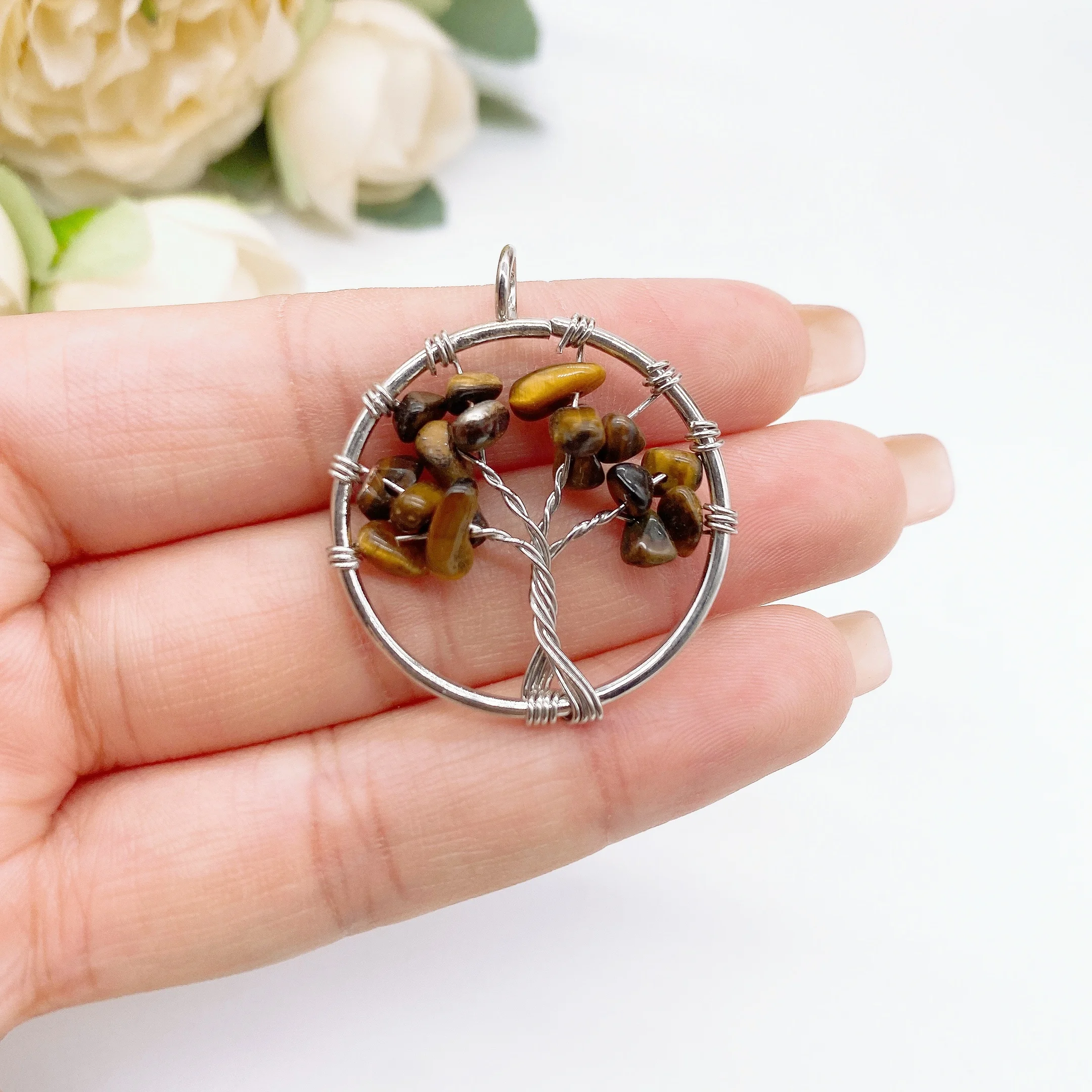 30MM Crystal Amethyst Tree Of Life Chakra Wisdom Tree Reiki Healing Natural Stone Pendant For Jewelry Necklace Accessories Gift