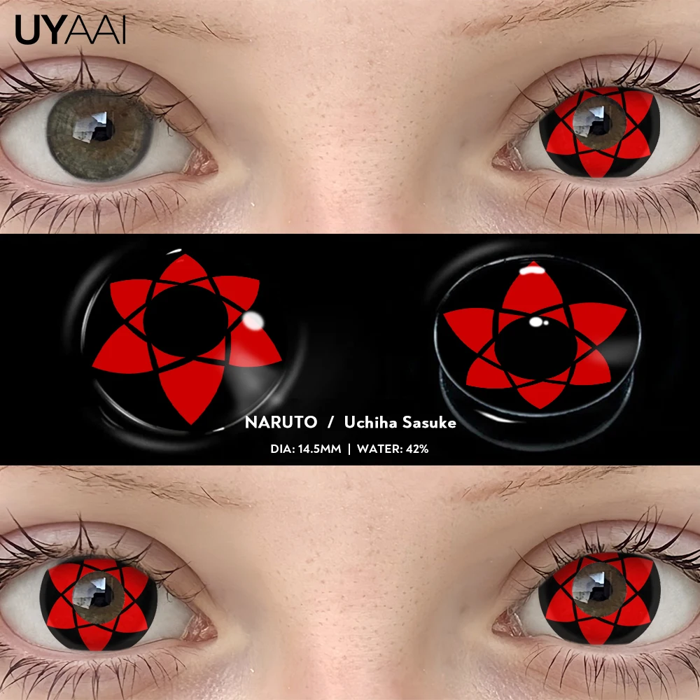 UYAAI 1 Paar bunte Kontaktlinsen für Augen, blaues Auge, Anime-Cosplay-Linsen, lila farbige Linsen, rosa Y2K-Farbkon, rote Linse – Detail 14