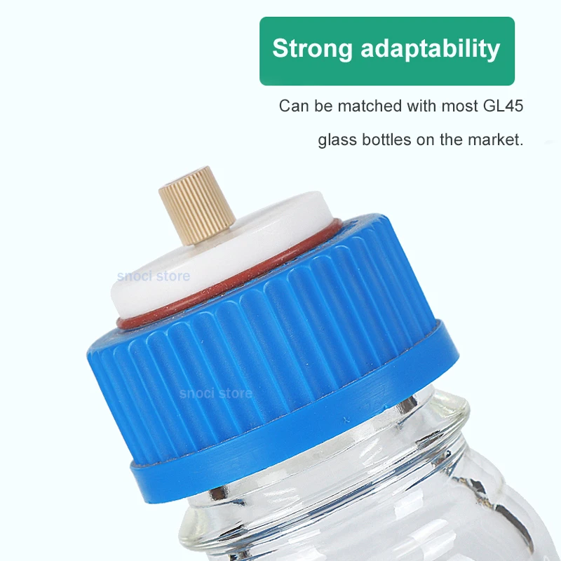 غطاء زجاجة المذيبات على الطور المتنقل GL45 مع موصل نظرة خاطفة HPLC غطاء زجاجة المذيبات زجاجة المرحلة المتنقلة 1/2/3/4 ثقوب ، قطعة واحدة