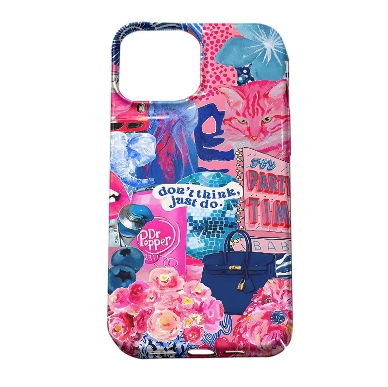 

Pink Rose Cat Illustration Shockproof Case for IPhone 16 15 14 13 Pro Max Back Phone Cover for 12 11 Pro Plus 8 7 X XS XR Cover