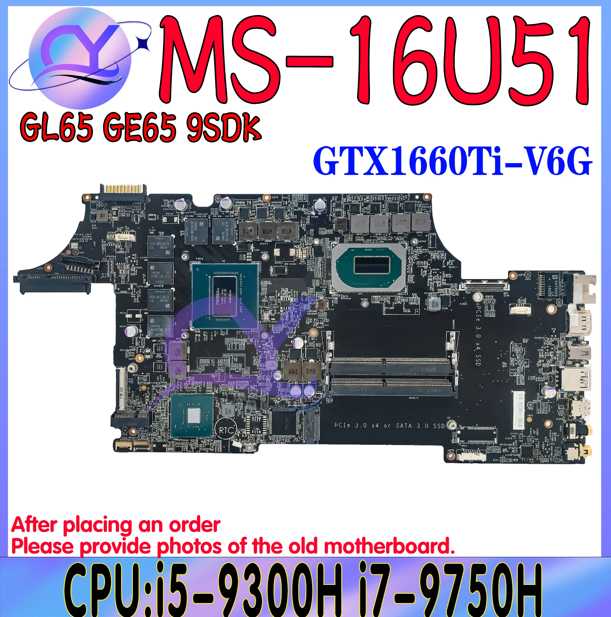 MS-16U51 Mainboard For MSI GL65 GE65 MS-16U5 Laptop Motherboard With i5-9300H i7-9750H CPU RTX 2060/GTX1660 Ti GPU 100% Tested