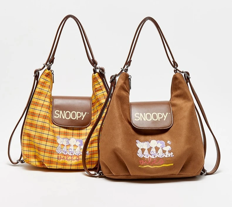 

Сумка через плечо в клетку «Снупи», кошелек через плечо с милой мультяшной собакой для женщин и девочек, сумка из полиэстера с одним ремешком в винтажном стиле