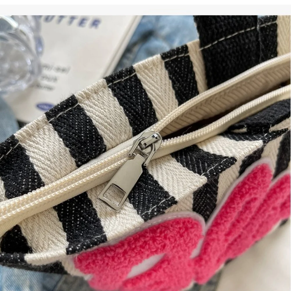 Summer Small Canvas Handbag Commuter Phone Bag Striped Buet Bag Faionable Versatile Handheld Bag for Young Women Girls image 6
