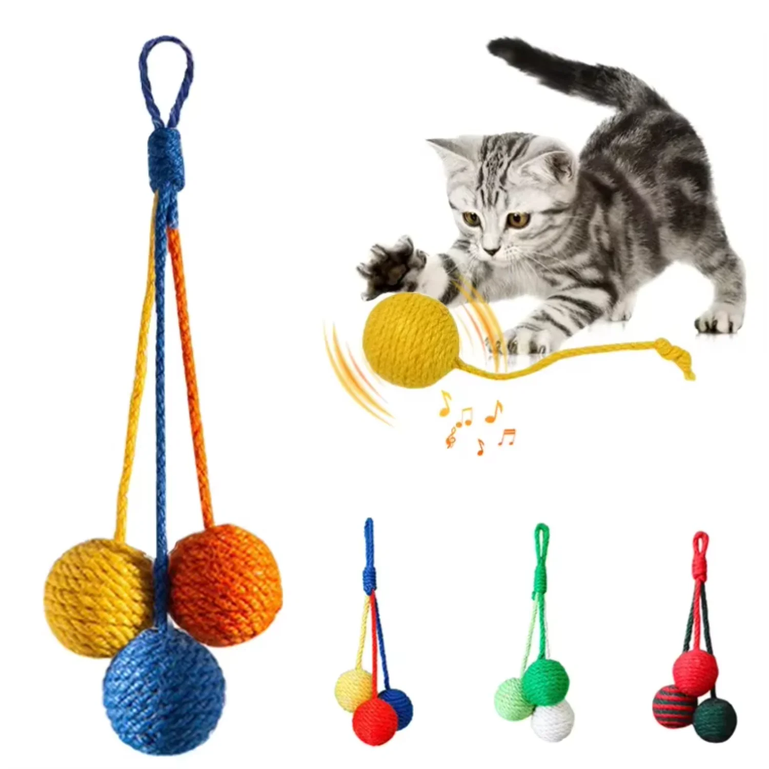 

Interactive Sisal Balls with Rope Hanging Cages to Relieve Boredom Pet playing