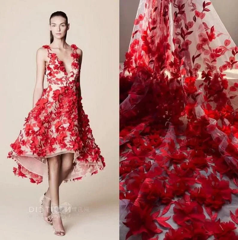 8 colors 3d chiffon flower lace fabric flowre embroidery soft tulle fabric For Girl Dress Tutu Dress Wedding Dress Bridal Veil