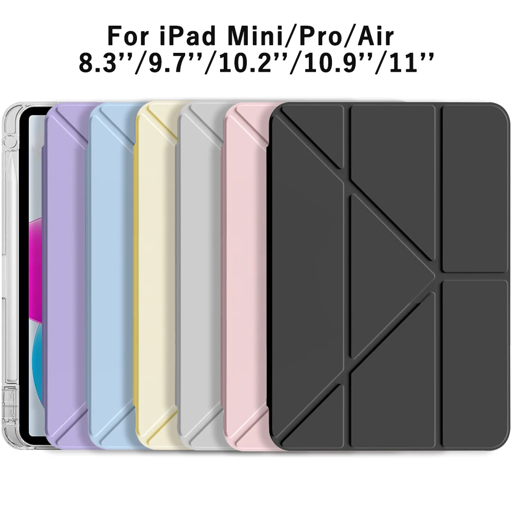 

3 + Y-fold Flip Clear Cover для iPad 10th 11th Gen 2025 7/8/9 10.2'' Start Case для Air 4 5 6 7 11 для Air 2 9.7 Pro 11 Mini 6 7