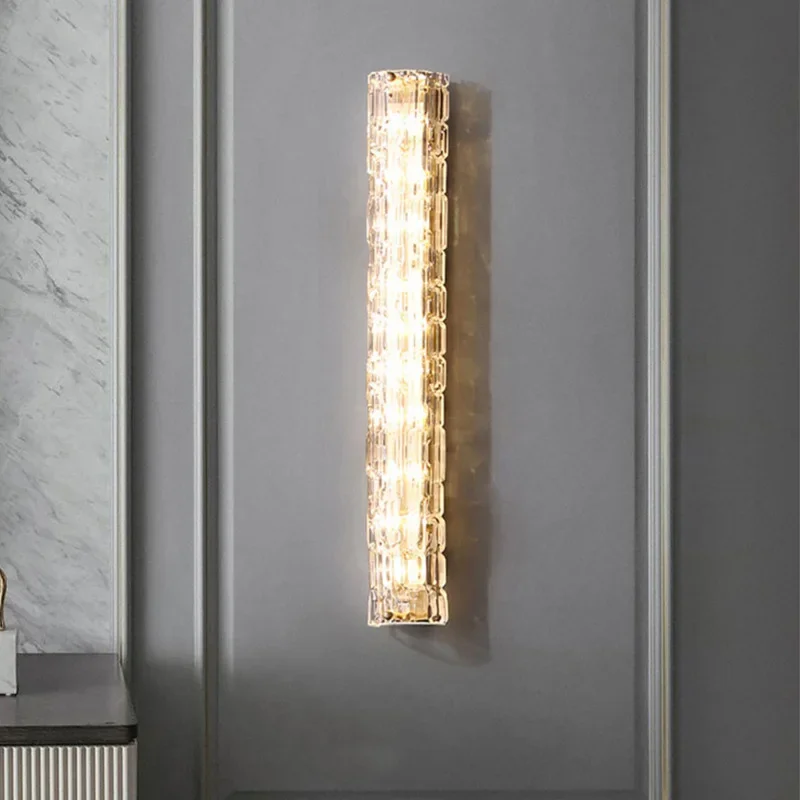 Crystal LED Wall Lights Cpper Foyer Bedside TV Background Wall Sconce Rectangle Home Lighting Fixtures Nordic Lamp Dropshipping