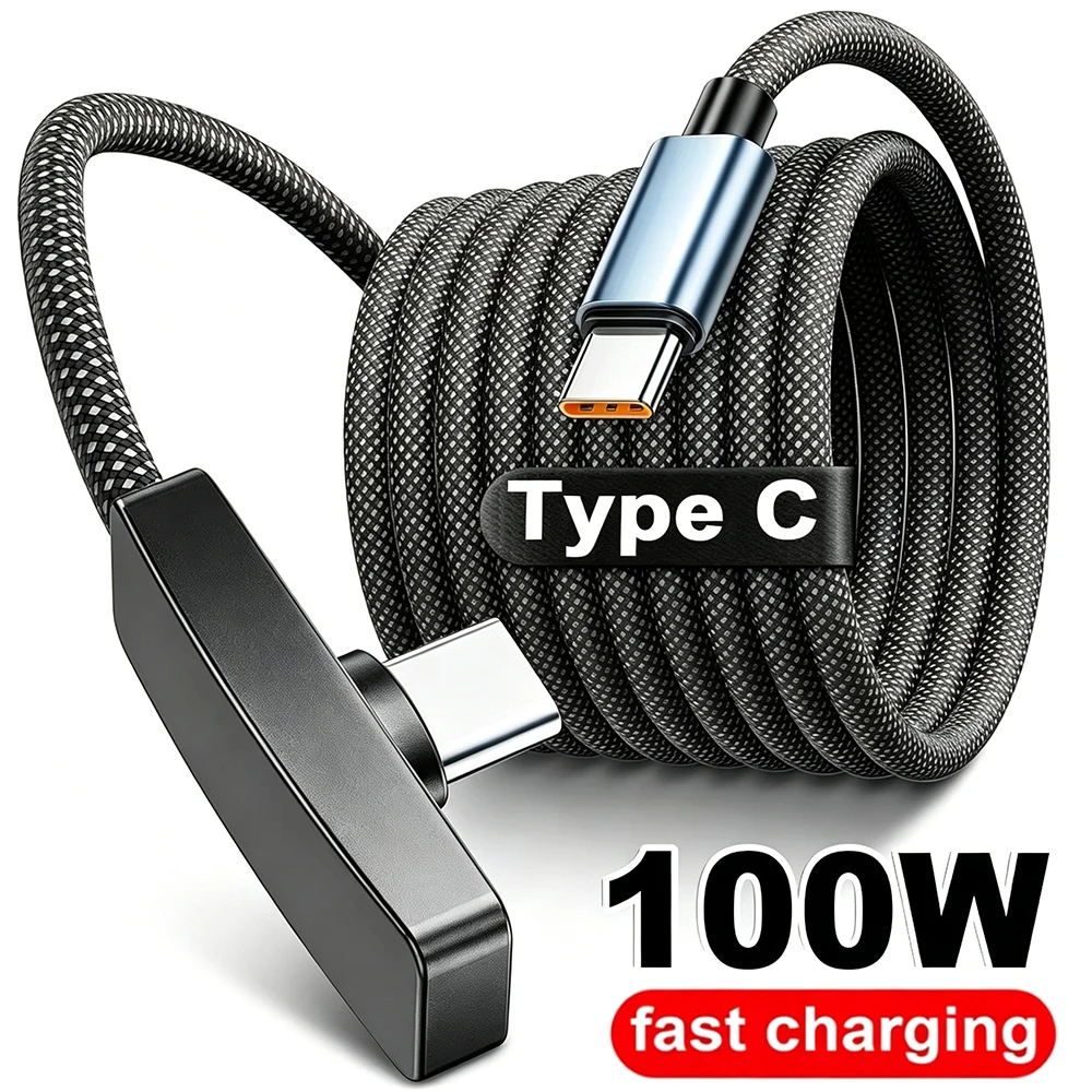 Right Angle 90° USB Type C Cable 100W Fast Charging Data Transfer Cable Portable USB-C Wire for IPhone Samsung Xiaomi Laptop PC