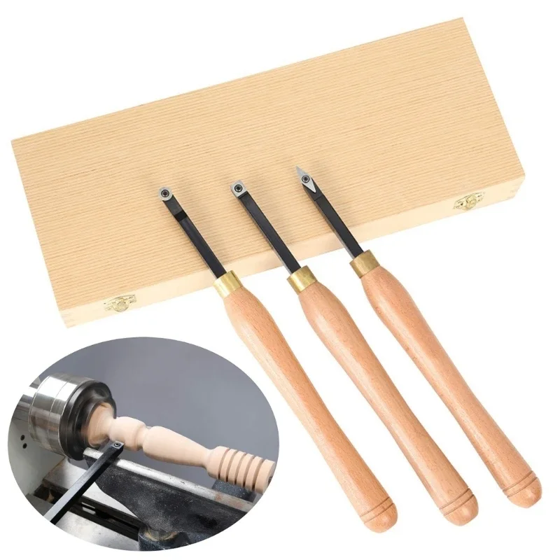 Pack of 3 Solid Carbides Woodturning Tool with Comfortable Grip Handle for Craftsmanships for Easy Form Creation in work