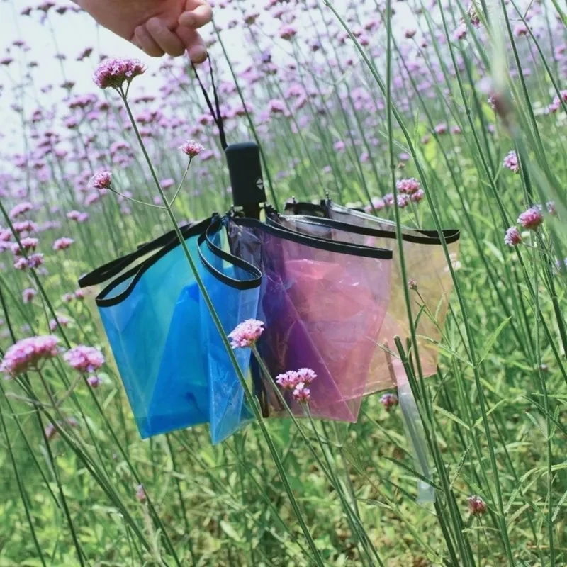 Rainbow Transparent Folding Umbrella Automatic Manual Design Lightweight Windproof Portable Daily Outdoor Use - view 2
