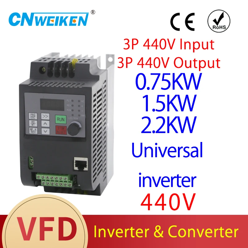 

0.75KW/1.5KW/2.2KW 440VAC 3Phase Output 440V 3Phase input 440V Frequency Converter VFD Frequency Inverter Motor Speed Controller