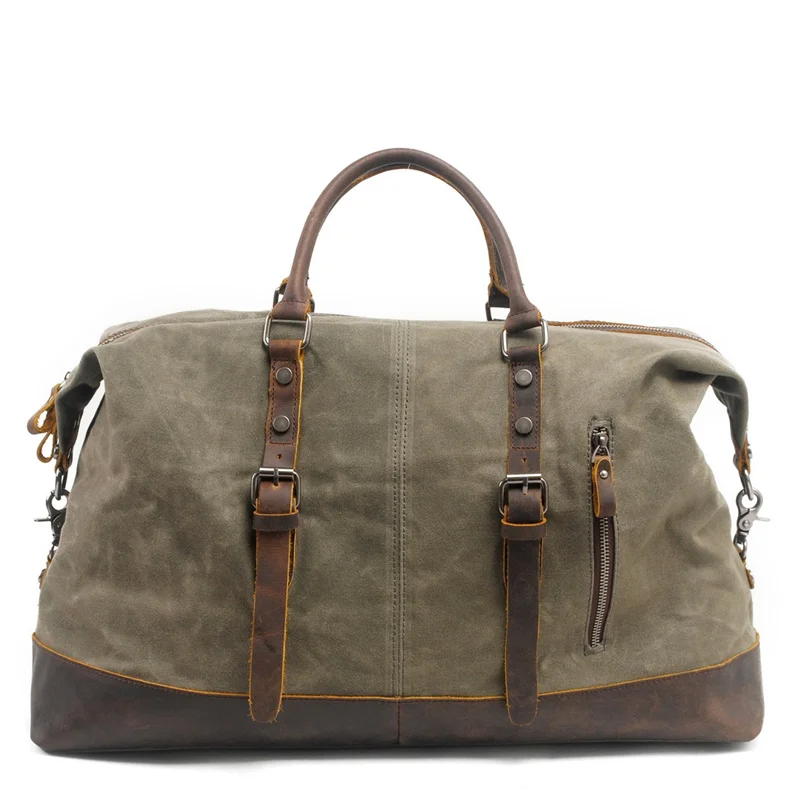 Nesitu Quality Big Large Vintage Coffee Grey Green Black Crazy Horse Leather Canvas Trip Women Men Travel Bag Duffle M831