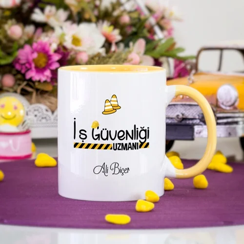 Personalized yellow color business safety expert mug cup